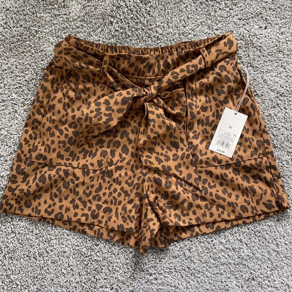 Leopard print shorts.